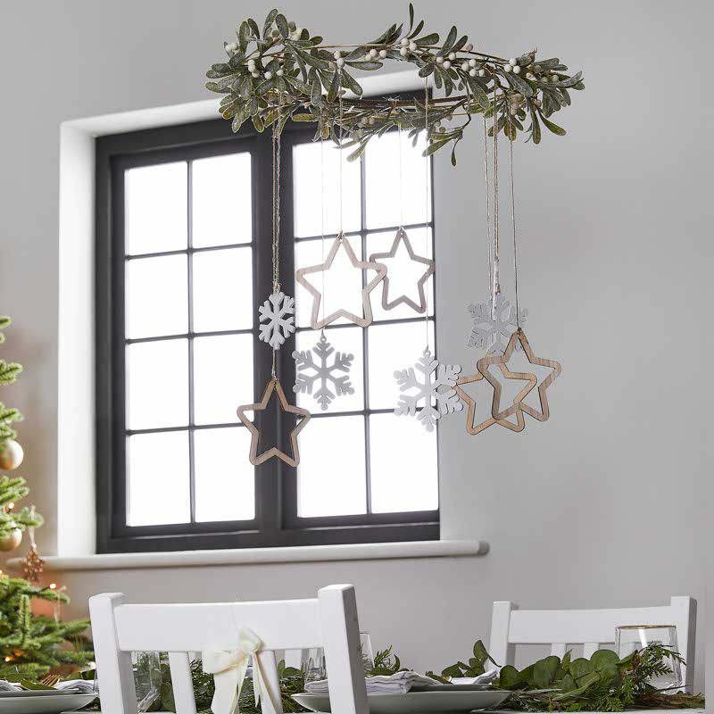 Gold Metal Hoop with Foliage & Wooden Hanging Decorations - 40cm