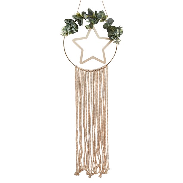Wooden Hoop & Star Macrame Wall Hanging
