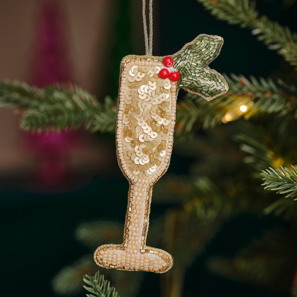 Embellished Gold Sparkling Wine Christmas Tree Decoration